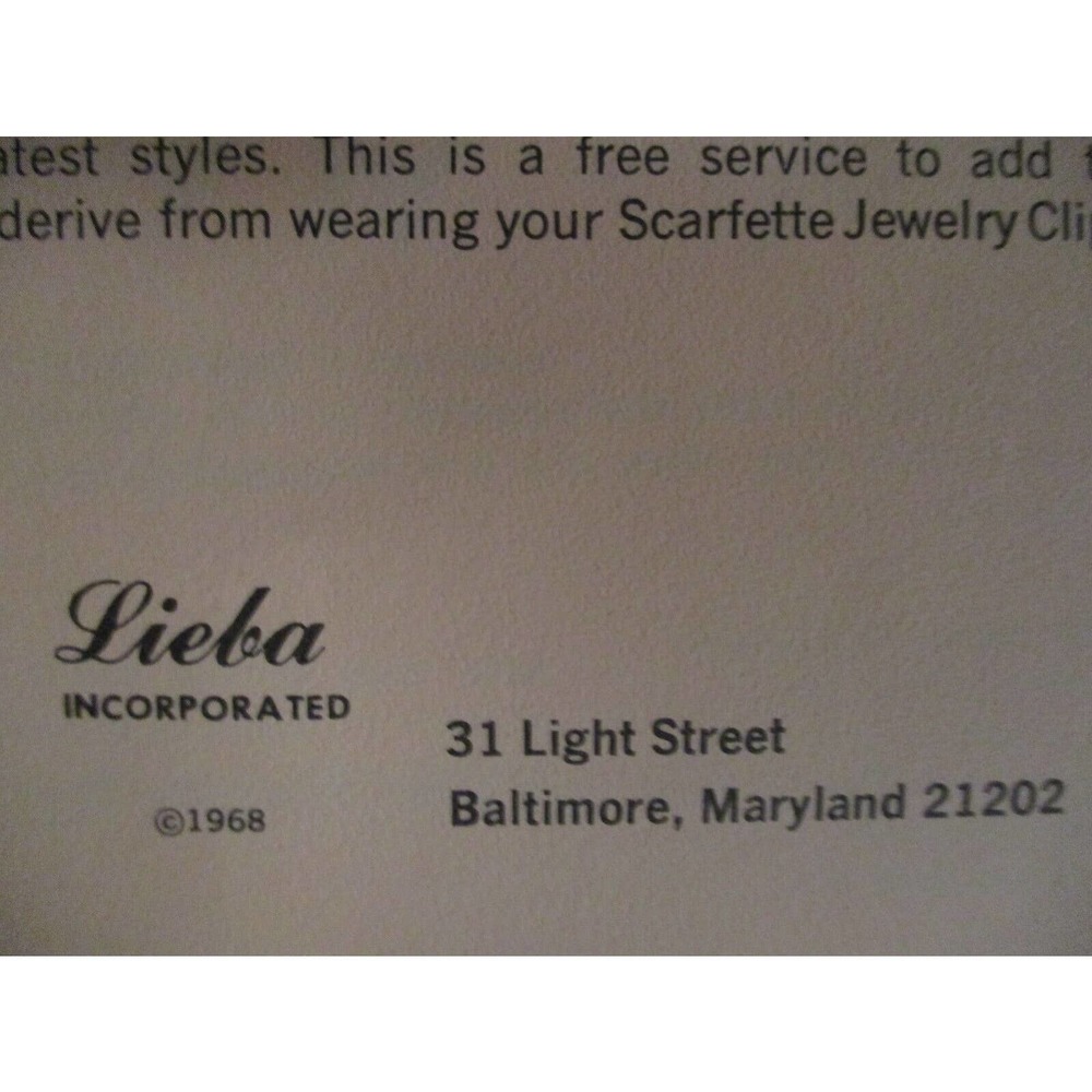 Vintage Mid-Century Lieba Scarfette Jewelery Clip Original Tag & Instructions - Picture 8 of 8